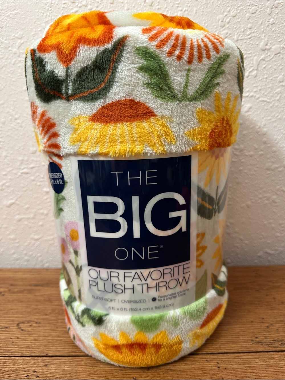 The Big One Sunflower Patch Plush Throw Blanket in White, Yellow, Orange, Green